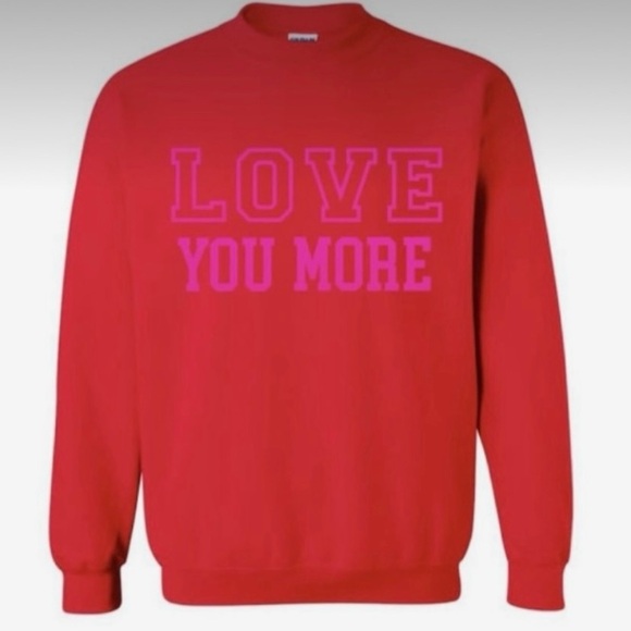Red Crewneck Sweatshirt with Love You More Text - Picture 3 of 4